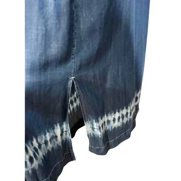 Chico's Chambray Blue Tencel Maxi Long Tank Dress Tie Dye Hem Pockets Sz M (2) - Picture 8 of 13